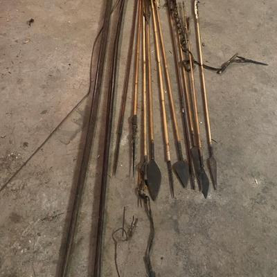 Vintage Bamboo Spears & Arrows With Two Bows For Collection