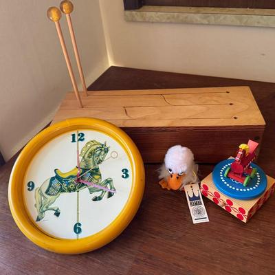 Vintage Toy Drum, Music Box, Clock And More