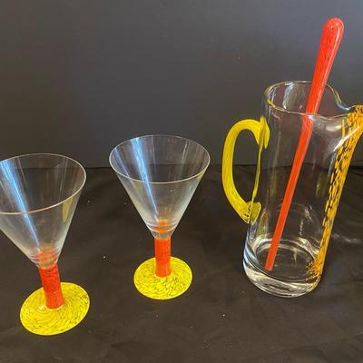 Martini Glasses With Pitcher And Stirrer