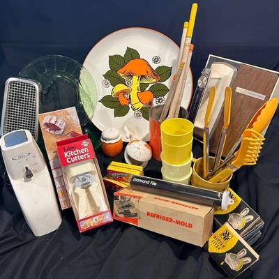 Vintage Kitchen Appliances Featuring Oster Over And Wall Hanging Hamilton Beach Beaters