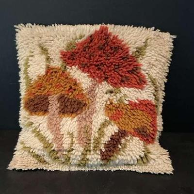 Shaggy Mushroom Design Throw Pillow With Patterned Back