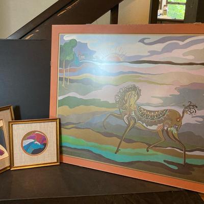 Abstract Horse Art Prints In Vintage Frames