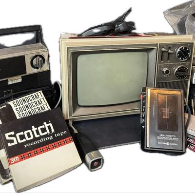 Vintage Singer Portable TV, Cassette Recorder & Audio Cassettes