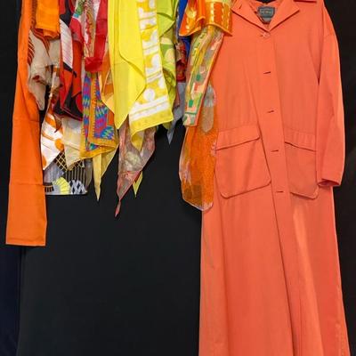 Vintage Praino Trench Jacket And Collection Of Scarves Including Silk And USRA