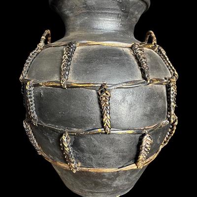 Large Philippine Banga Bamboo Bound Pottery Jar