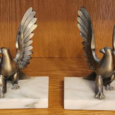 Pair of Vintage Brass Eagles on Marble Bases