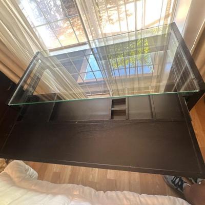 Glass top desk (open view)- drawer with compartments