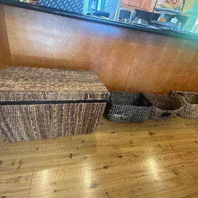 Wicker storage chest & decorative baskets