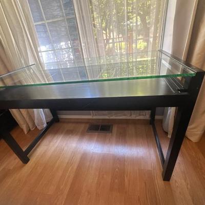 Glass top desk with drawer