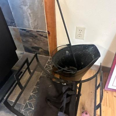 Fireplace ash bucket with shovel & poker