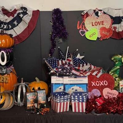 Seasonal Decor Featuring Patriotic Lanterns, Valentine’s Hearts & Halloween Pumpkins