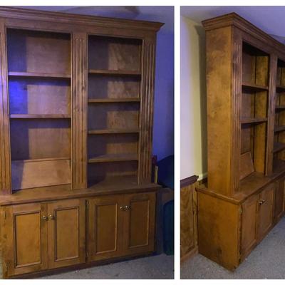 Two-Piece Wooden Hutch with Lower Cabinet Storage