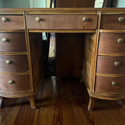 Vintage Wooden Bow Front Vanity Desk with Dovetail Drawers