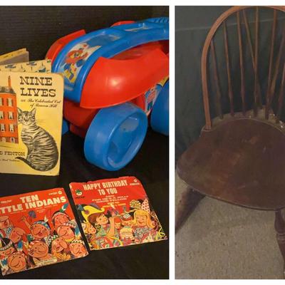 Child’s Wooden Rocker, Books, Vinyl and More 