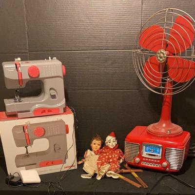 Crosley Radio, Janome Sewing Machine & Hazelle Marionettes Display