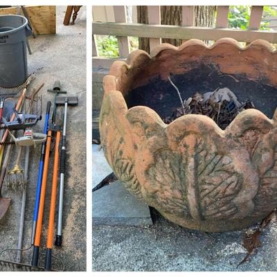 Garden Tool Set Featuring Black & Decker with Large Decorative Planter