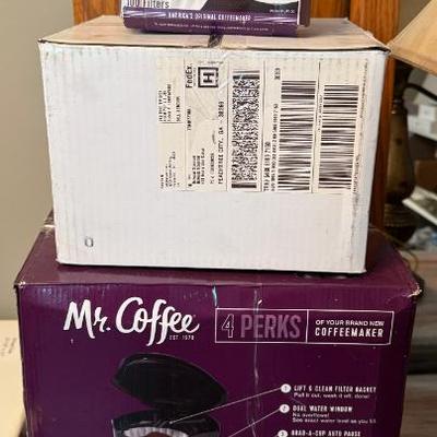 Mr. Coffee new in box coffee maker with new carafe and filters, $15