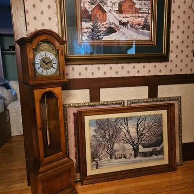 Wall art and Grandmother clock