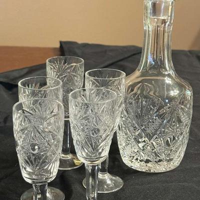 USSR 24% Leaded Crystal Handmade Russian Decanter And Cordial Glasses