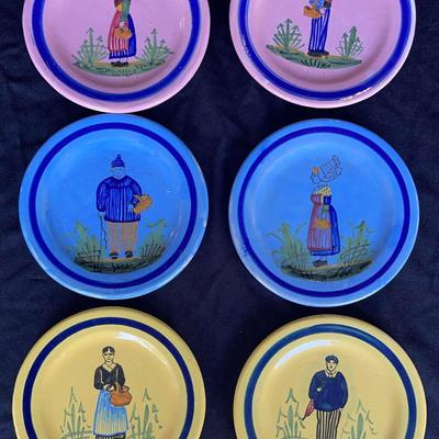 6 France Quimper Henriot Collectible 4.5" plates