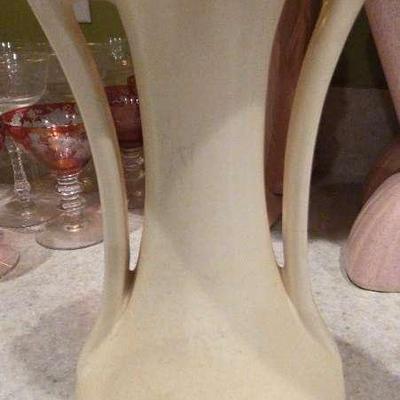 Vtg. Mccoy Double Handle Cream Pottery Vase