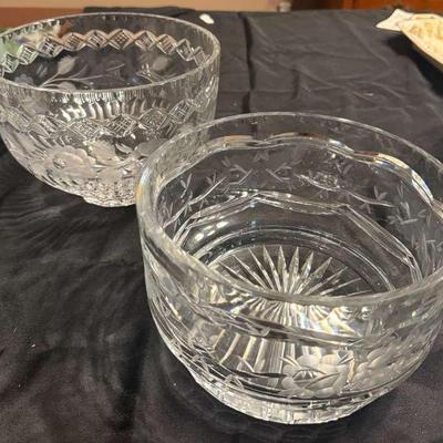 Polish 24% Lead Crystal Vintage Serving Bowl + Unmarked Decorative Lead Crystal Bowl