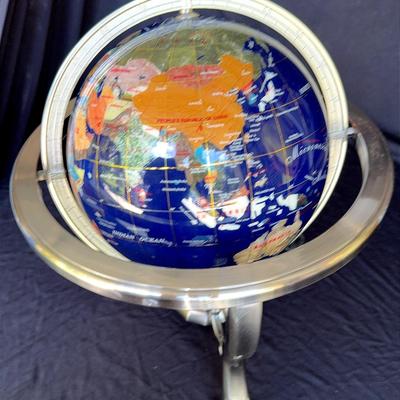 Gemstone Globe, Made With Various Inlaid Semi-Precious Stones And Compass 