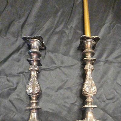 Pair Of Silvertone 12" Candlesticks 