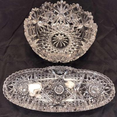 American Handmade Lead Cut Crystal Matching Vintage Dish Set