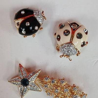 Joan Rivers Enamel & Rhinestone Vintage Lady Bug Pins