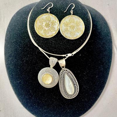 Sterling And MOP Jewlery Pendants & Flower Mandala Earrings 