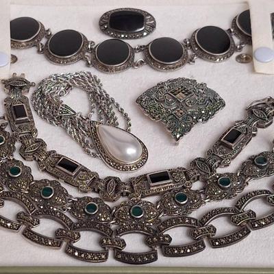 Vintage 925 Sterling Silver Marcasite Jewelry