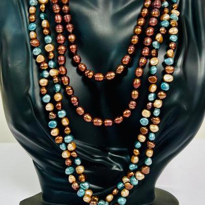 (2) Honora Freshwater Pearl Necklaces / Opera Length / Brown & Blues