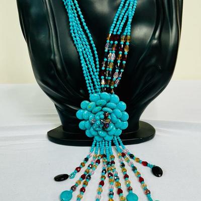 Joan Rivers Starlet Blue Teal Howlite Flower Dangle 23" Necklace