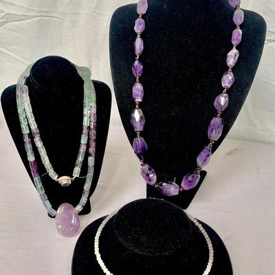 Sterling Beaded Choker By Deb Guyot & Amethyst Beaded Necklaces