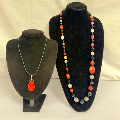 Jay King Onyx beaded & Mother Of Pearl Pendant 925 Sterling Necklaces 