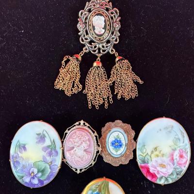 Vintage Cameo and Ceramic Brooch Collection
