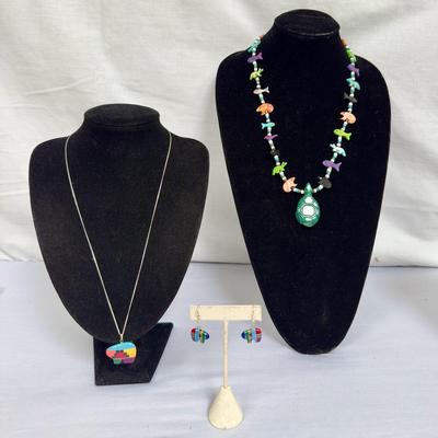 Running Bear 925 Sterling Silver & Zuni Styled Turquoise Jewelry 