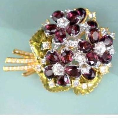 Nolan Miller Amethyst and Crystal Stone Brooch