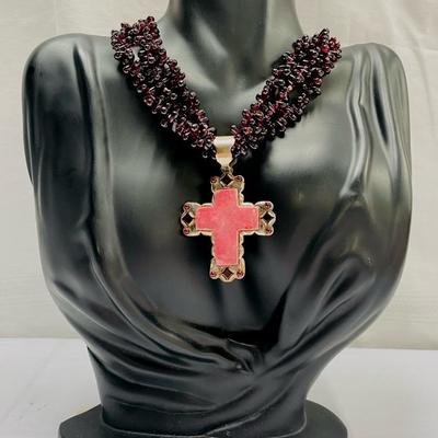 Sterling Three Stand Necklace With Cross Pendant 