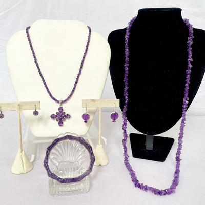Amethyst Necklaces, Vintage Pendant & Earrings 