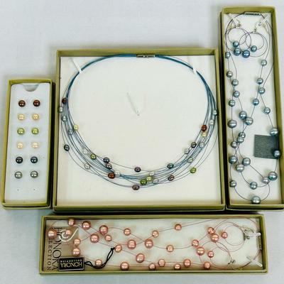 (3) NIB Honora Multi-strand Floating Freshwater Pearl Necklace & Earring Sets