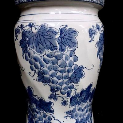 Blue & White Porcelain Garden Stool with Grapevine Motif