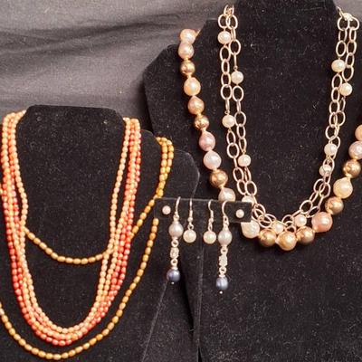 Five Fresh Water Pearl Necklaces And Three Pairs Of Earrings