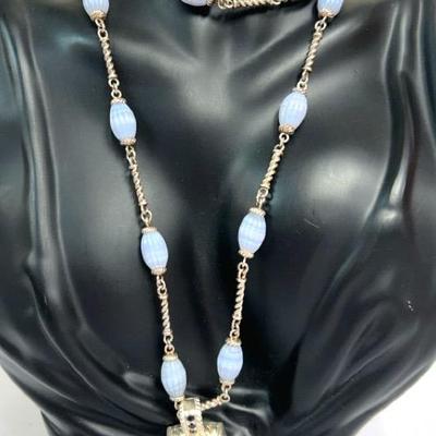 Judith Ripka Sterling & Blue Lace Agate Necklace / Enhancer