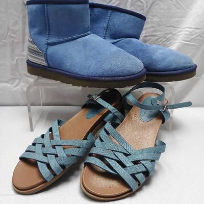 Women's Size 8 Shoe Duo – UGG Boots & Blue Woven Sandals