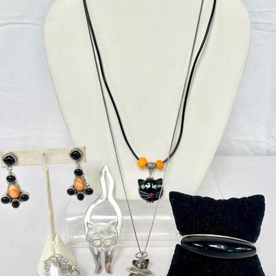 Sterling Silver Cat Jewelry & Teddy Bear Angel Necklace 