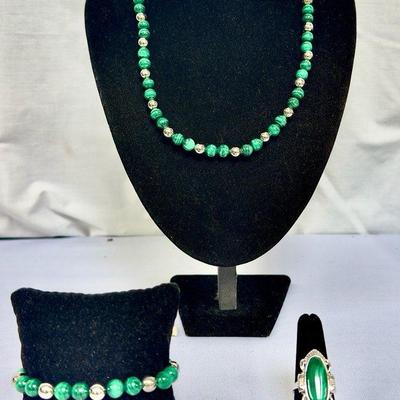 Sterling Silver Malachite Ring & Stainless Steel Malachite Jewelry 