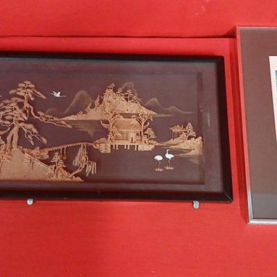 Signed Print of Asian Artwork & 3D Cork Diorama