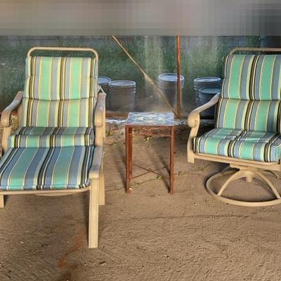 Swivel Patio Chairs, Footrest & Tile Side Table 